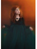 Long Sleeves Emerald Green Velvet Tulle Flower Girl Dress